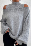 Kaki Casual Solid Hollow Out Patchwork Turtleneck Toppar
