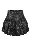 Black Casual Patchwork Sequins Regular High Waist Conventional Patchwork Skirt