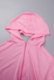 Roze casual effen uitgeholde patchwork zak met rits en capuchon kraag met lange mouwen, twee stukken