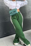 Pantalones de patchwork convencionales de cintura alta regulares en contraste con patchwork casual verde