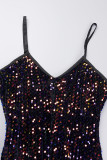 Couleur Sexy Paillettes Solides Patchwork Spaghetti Sangle Jupe Enveloppée Robes