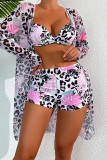 Red Sexy Print Bandage Patchwork 3 Piece Sets