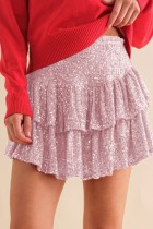 Falda casual patchwork lentejuelas regular cintura alta patchwork convencional rosa
