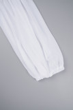 Robes décontractées blanches à manches longues et col en U en patchwork uni