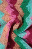 Vêtements d'extérieur élégants à col cardigan en patchwork avec pompon imprimé rose