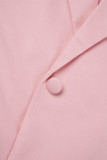 Розовый Повседневный Однотонный Пэчворк Пуговицы Отложной воротник Длинный рукав Из двух частей
