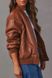 Ropa de abrigo informal con cremallera y cuello redondo, color marrón