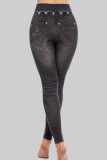 Schwarze, lässig bedruckte Patchwork-Hose mit hoher Taille und konventionellem Positionsdruck