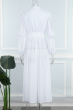 Vestidos de manga comprida brancos casuais sólidos patchwork com decote em U