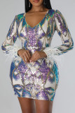 Бордовые элегантные платья-юбки с блестками и принтом в стиле пэчворк на молнии с V-образным вырезом