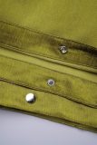 Vert élégant solide Patchwork poche boutons fermeture éclair ample taille moyenne couleur unie bas