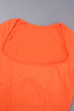 オレンジ セクシー カジュアル ソリッド パッチワーク スクエア カラー ロング スリーブ ドレス