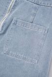 Azul casual sólido sem costas sem alças sem mangas cintura alta macacões jeans skinny