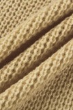 Robe longue décontractée à col roulé et fente couleur abricot (sans chaîne de taille)