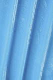 Bleu Royal Sexy solide Patchwork cordon de serrage poche fermeture éclair col à capuche manches longues deux pièces