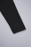 Zwarte sexy karakter-patchwork skinny jumpsuits met rits en O-hals
