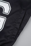Dos piezas de manga larga con cuello de cinta de retales con estampado informal negro