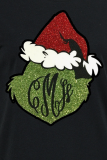 Zwarte sexy straatprint Kerstman patchwork O-hals T-shirts