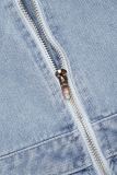 Combinaisons en jean bleu décontracté, couleur unie, dos nu, sans bretelles, sans manches, taille haute, slim