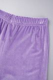Ensemble trois pièces violet décontracté, cardigan uni, gilet et pantalon à manches longues
