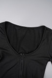 Conjunto de tres piezas de manga larga con cuello con capucha básico liso informal negro