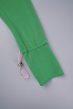 Green Street Solid Patchwork Drag String Knappar Turndown krage Ytterkläder