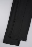 Conjunto de tres piezas de manga larga con cuello con capucha básico liso informal negro