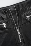 Черные повседневные однотонные лоскутные брюки с застежкой-молнией, прямые однотонные брюки со средней талией