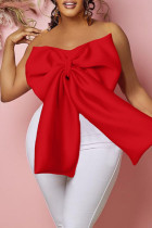 Red Sexy Casual Solid Patchwork Backless With Bow Strapless Plus Size Tops
