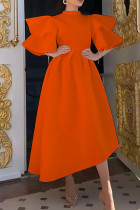 Oranje casual effen patchwork halve coltrui onregelmatige jurk grote maten jurken