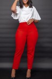 Bianco Casual Solid Basic Regular Vita alta Pantaloni tinta unita convenzionali