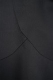 Robes noires décontractées en patchwork uni à volants et col en V à manches longues et grande taille