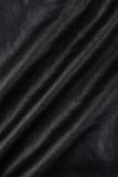 Zwarte casual effen patchwork rits skinny midden taille rechte effen kleur broek