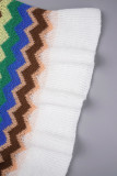 Gele elegante print kwastje patchwork vest kraag bovenkleding