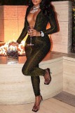Gold Sexy Casual Solid Basic Skinny Jumpsuits mit V-Ausschnitt