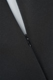 ブラック カジュアル ソリッド パッチワーク フラウンス V ネック長袖プラス サイズ ドレス