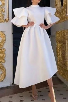 Blanc Casual Patchwork Solide Demi Une Robe Irrégulière Col Roulé Robes Grande Taille