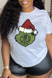 T-shirt bianche sexy con stampa stradale di Babbo Natale patchwork o collo