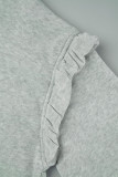 Серый Повседневный принт с буквенным принтом Классический Воротник с капюшоном Длинный рукав Из двух частей