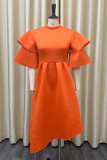 Naranja Casual Sólido Patchwork Medio Cuello Alto Vestido Irregular Tallas Grandes Vestidos
