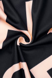 Schwarzgraues, lässiges Patchwork-Kleid mit Reißverschlusskragen und langen Ärmeln