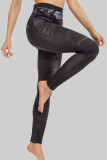 Calça estampada casual preta patchwork skinny cintura alta com posicionamento convencional