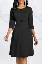 Zwart Casual Solid Basic O-hals A-lijn jurken