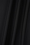 Schwarzes, lässiges, solides, dreiteiliges Set mit Kapuzenkragen und langen Ärmeln