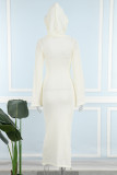 アプリコット カジュアル ソリッド ベーシック フード付き カラー ロング ドレス ドレス