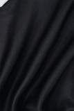 Zwarte casual print patchwork lintkraag met lange mouwen, twee stukken