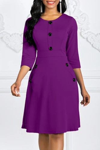 Пурпурные повседневные однотонные базовые платья А-силуэта с круглым вырезом