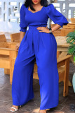 White Casual Solid Patchwork V Neck Plus Size Jumpsuits