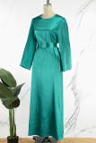 Grünes, elegantes, einfarbiges Patchwork-Kleid mit O-Ausschnitt und langem Kleid
