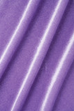 Ensemble trois pièces violet décontracté, cardigan uni, gilet et pantalon à manches longues